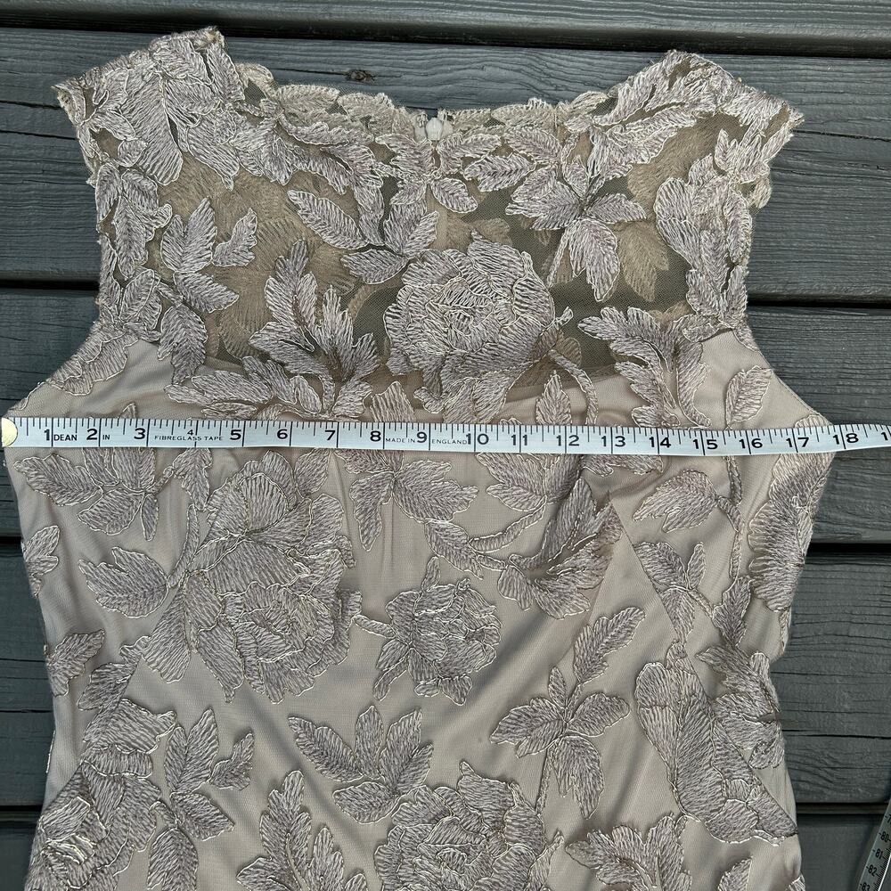 Tadashi Shoji Chloe Embroidered Lace Tulle Illusion Boat Neck Gold Dress 10 - Picture 10 of 16